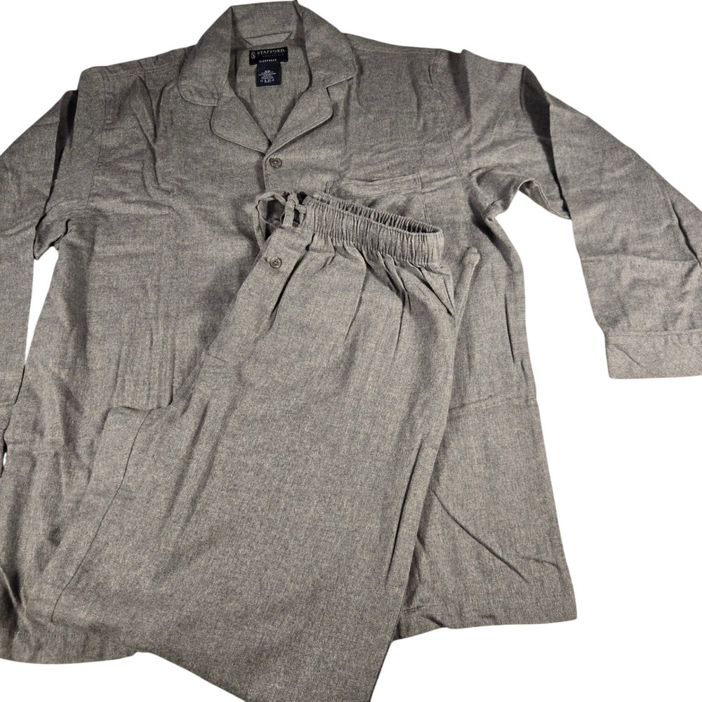 Stafford Essentials Mens Flannel Pajama Set Gray 100% Cotton M Classic Fit 0485